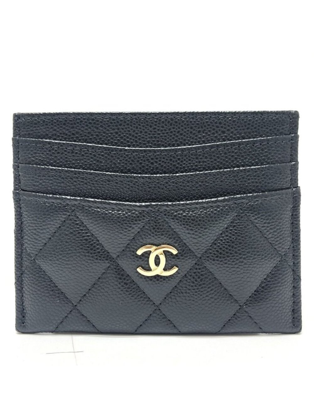 Chanel Card Case CC Logo Timeless Classic Quilted Caviar Leather Black